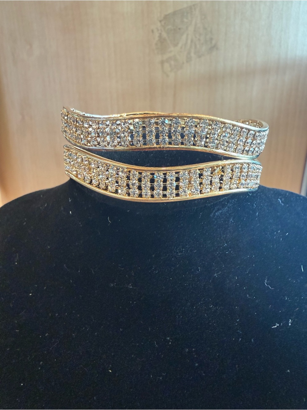 Gold Crystal Pavé Double Row Cuff Bracelet - Women Jewelry